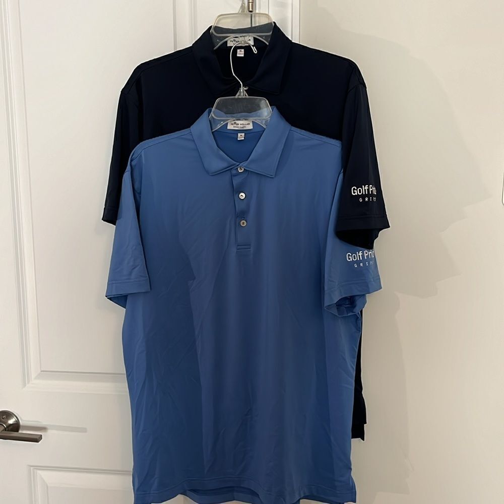 Two (2) Peter Millar Summer Comfort Blue Golf Polo Shirt M Golf Pride Grips